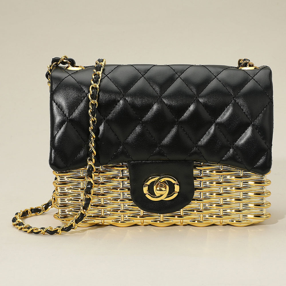 Faux Leather Quilted Flap Metal Woven Handbag – Azalea Glitz and Glamour